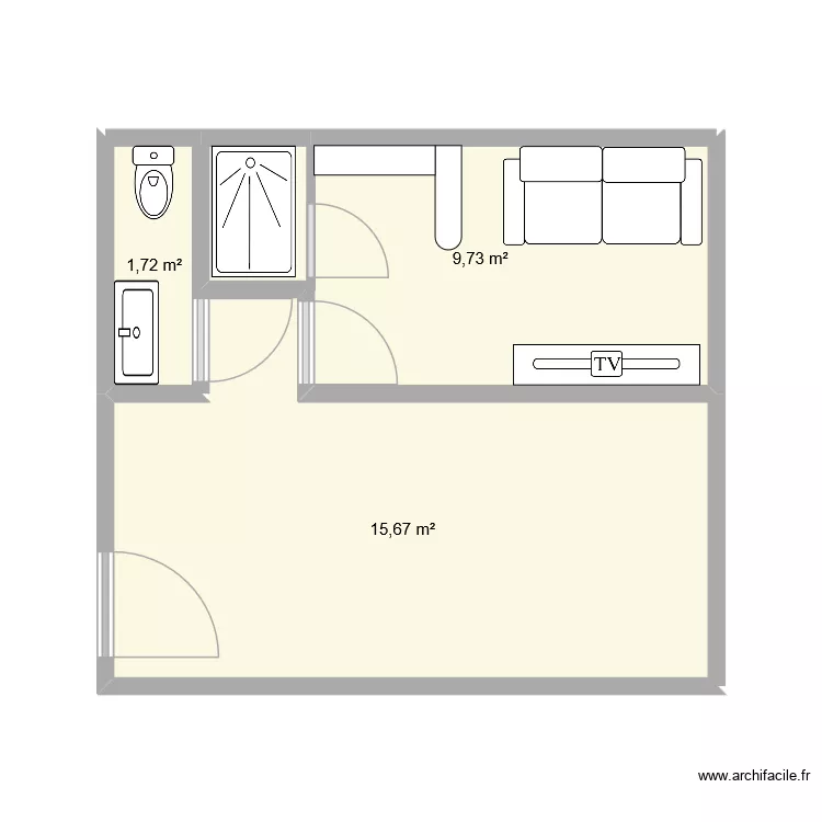 Studio. Plan de 3  et 27 m²