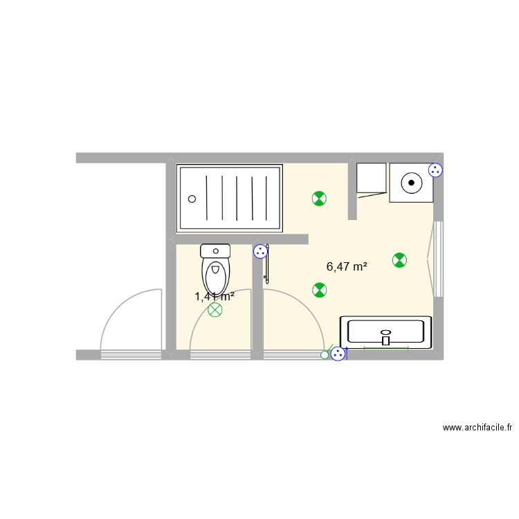 SDB LL. Plan de 2 pièces et 8 m2