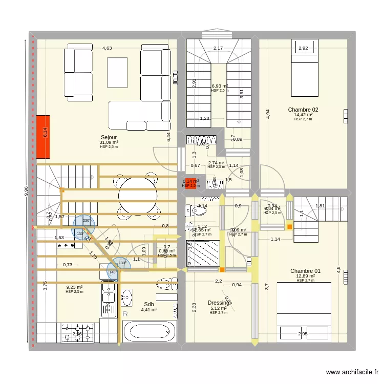 Mons - Modifs sans permis. Plan de 18  et 147 m²