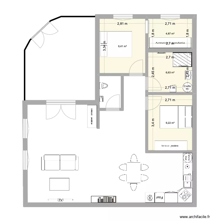 Appart angle. Plan de 