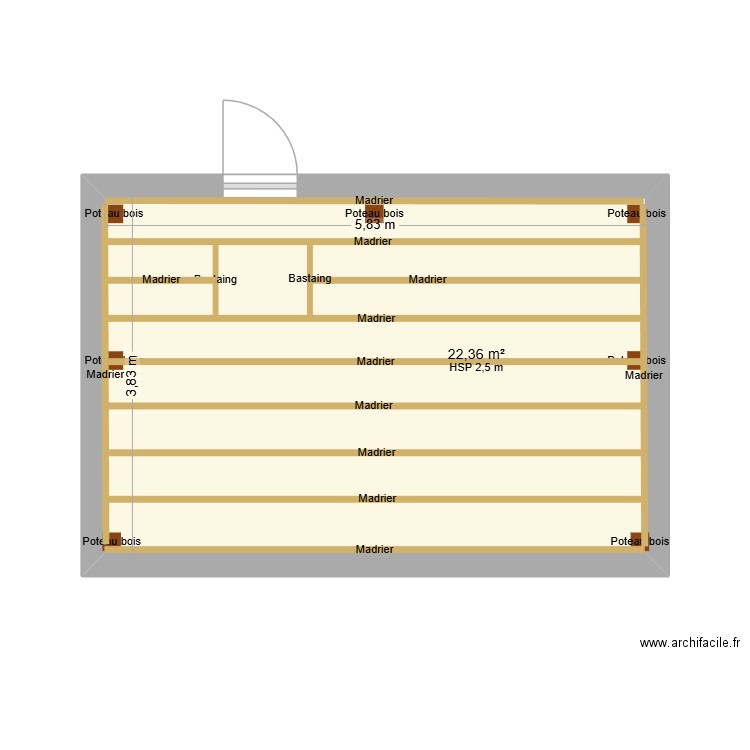 plafond-cuisine. Plan de 1 pièce et 22 m2