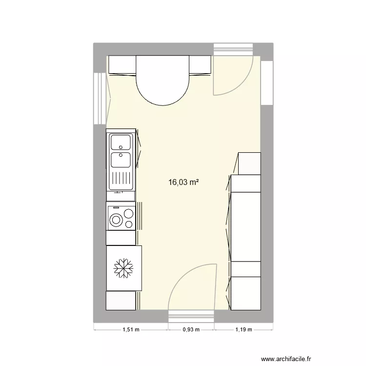 cuisine_actuelle. Plan de 1 Pièce et 16 m² cuisine_actuelle. Plan de 1 Pièce et 16 m²