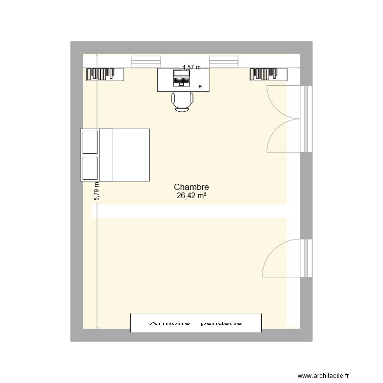 chambre grande. Plan de 1 pièce et 26 m2