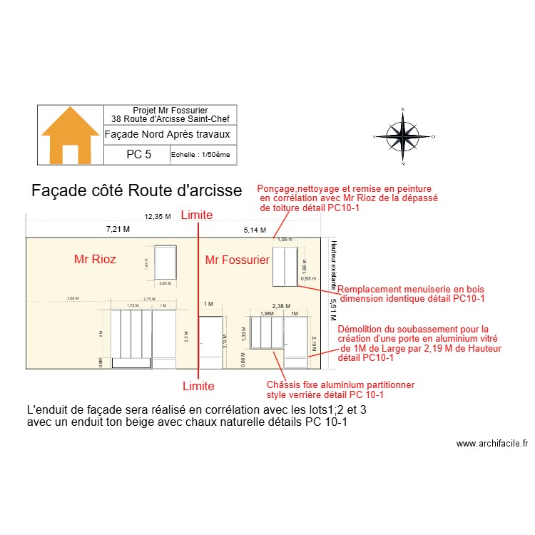 PC 5 Florian Façade beige après travaux détails. Plan de 0 pièce et 0 m2