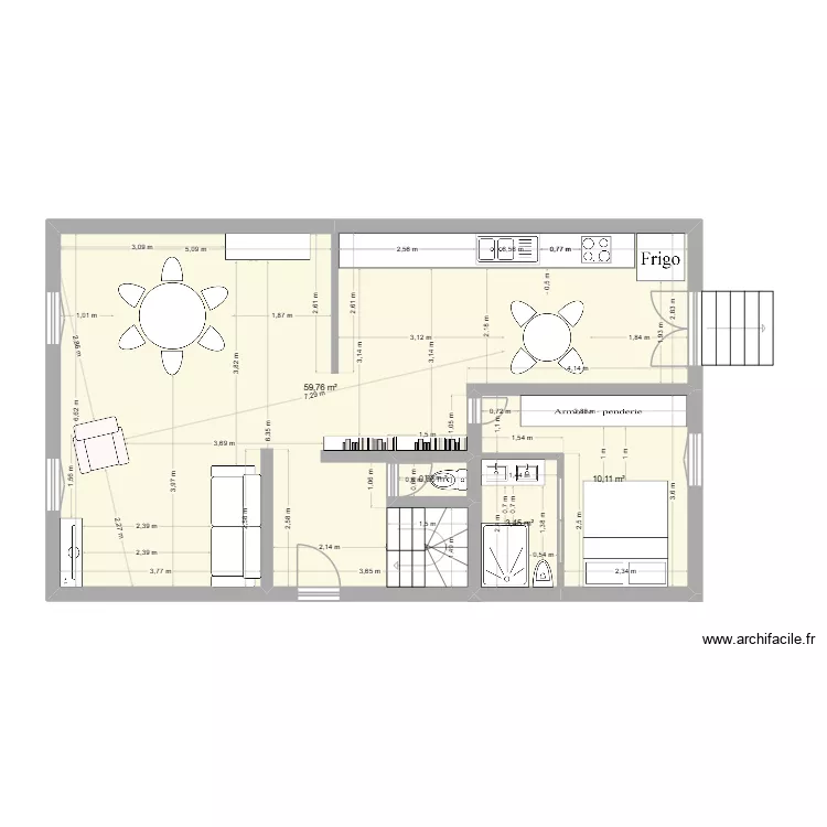 plan avec extension 3. Plan de 4  et 74 m²