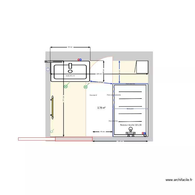 SDB Rossan_V120x80 &agrave; droite V2. Plan de 