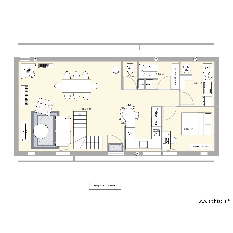 murs. Plan de 5 pièces et 66 m2