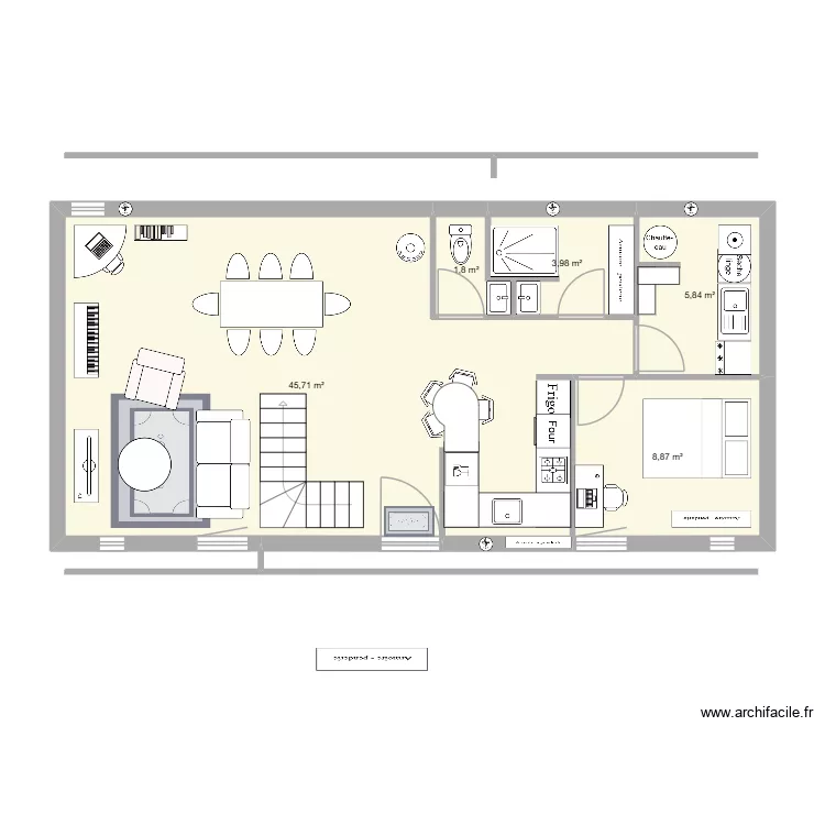murs. Plan de 5 pièces et 66 m²