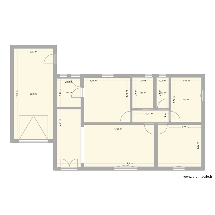 plan 1. Plan de 6 pièces et 119 m2