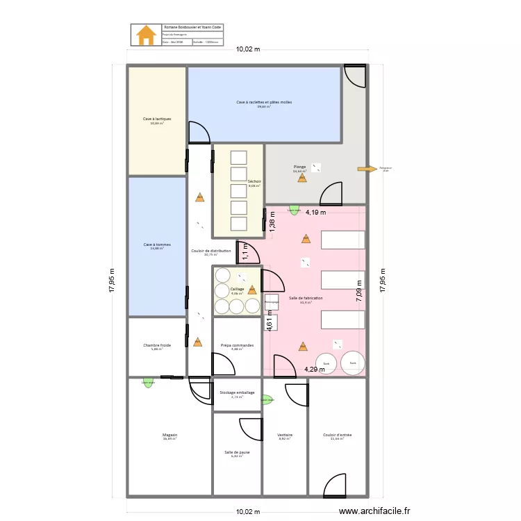 Projet fromagerie. Plan de 15  et 170 m²