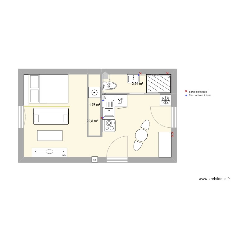 Sépastopol aménagé v8. Plan de 3 pièces et 28 m2