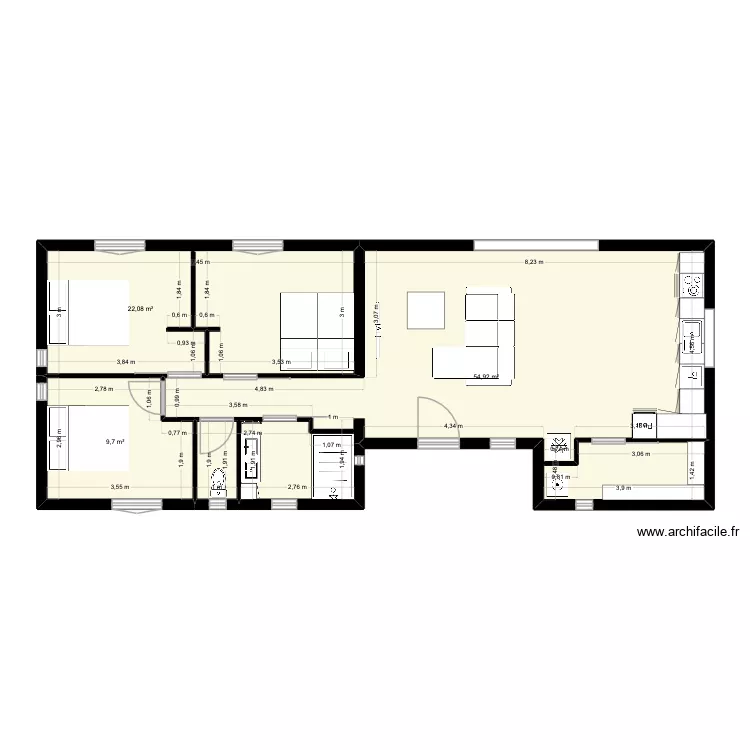 plan1. Plan de 3 pièces et 87 m²
