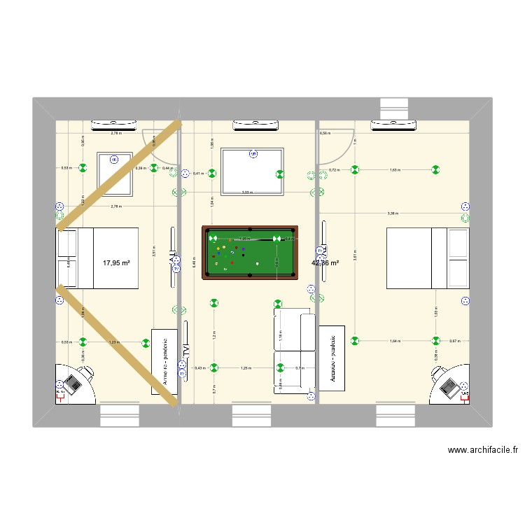 R+4 3eme appartement. Plan de 2 pièces et 60 m2