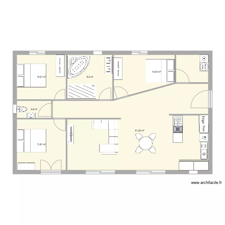 plan d\'une maison. Plan de 6  et 99 m²