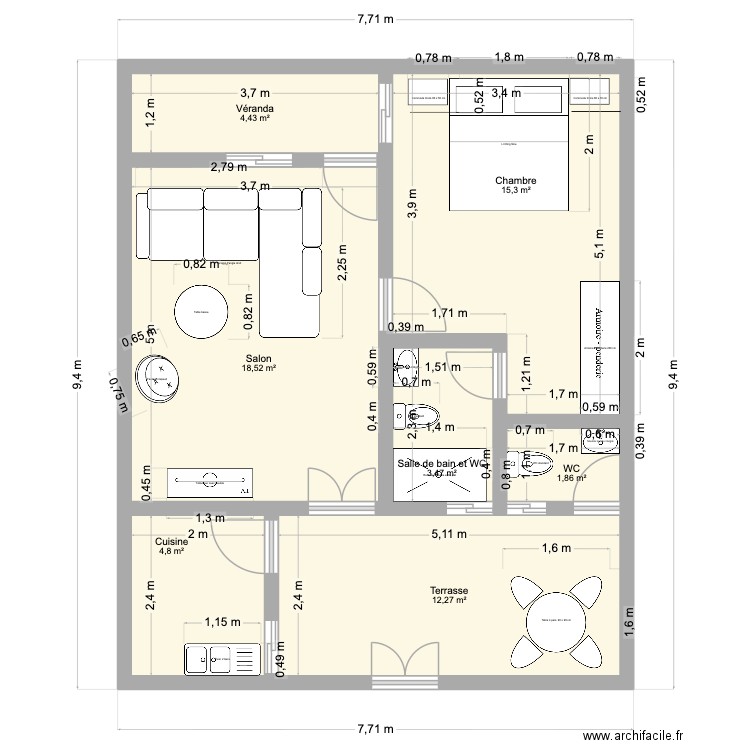 gallea1. Plan de 7 pièces et 61 m2