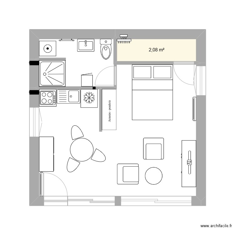 Beroye. Plan de 1 pièce et 2 m2