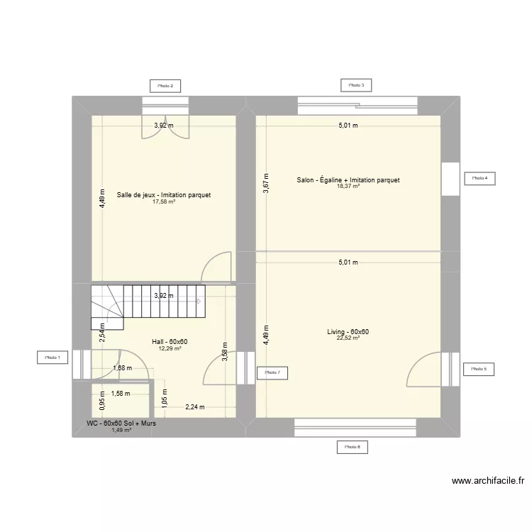 Living. Plan de 5  et 72 m²