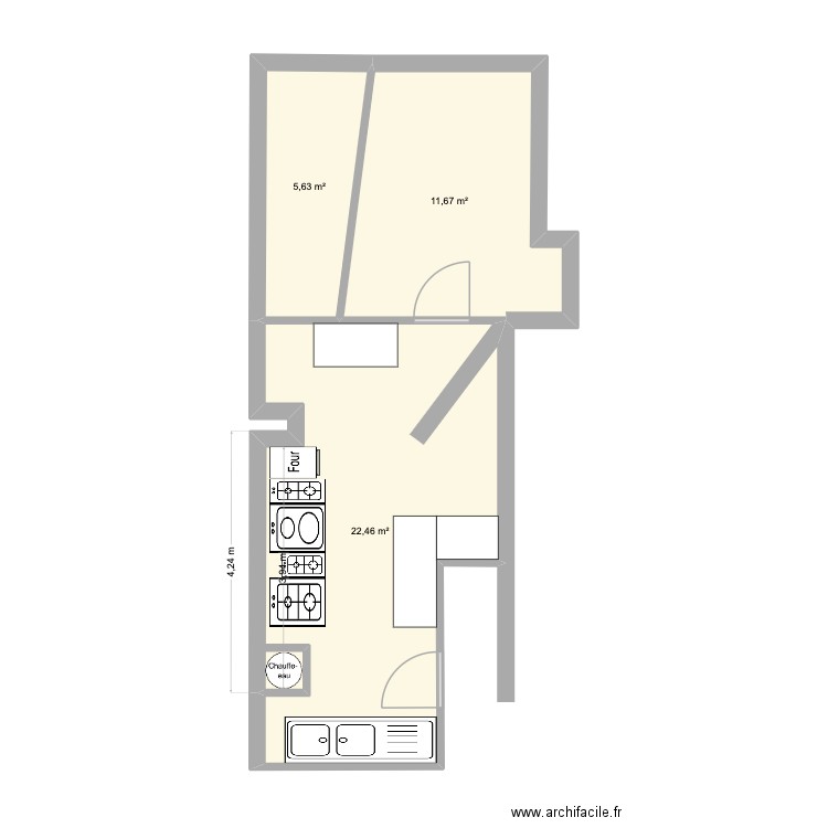 Le segur. Plan de 3 pièces et 40 m2