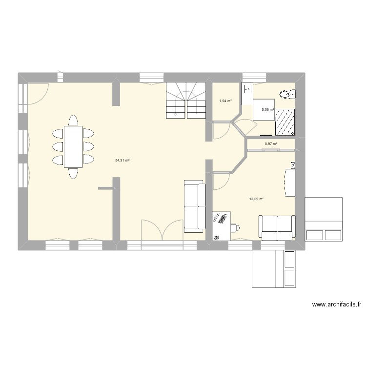 Maison clt variante sdb rdc. Plan de 5 pièces et 75 m2