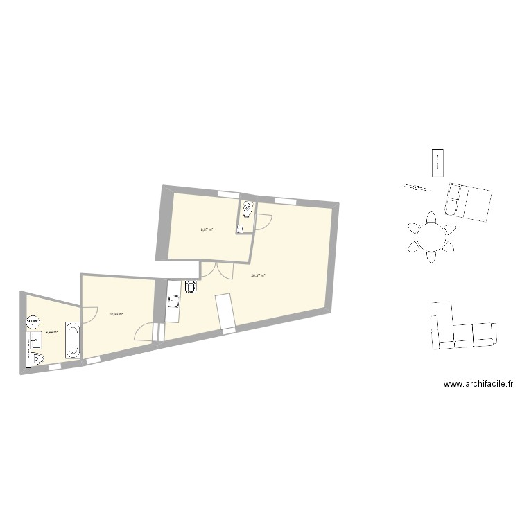 T3Curiol. Plan de 5 pièces et 53 m2