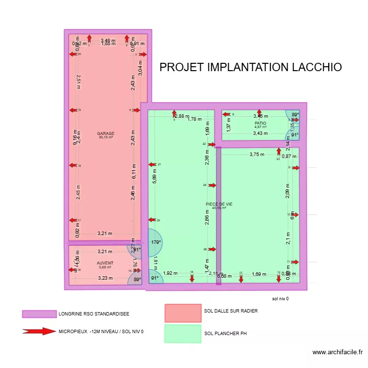 implantation lacchio. Plan de 4 pièces et 86 m²