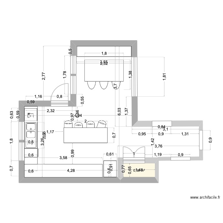 Cuisine Drolet. Plan de 1 pièce et 1 m2