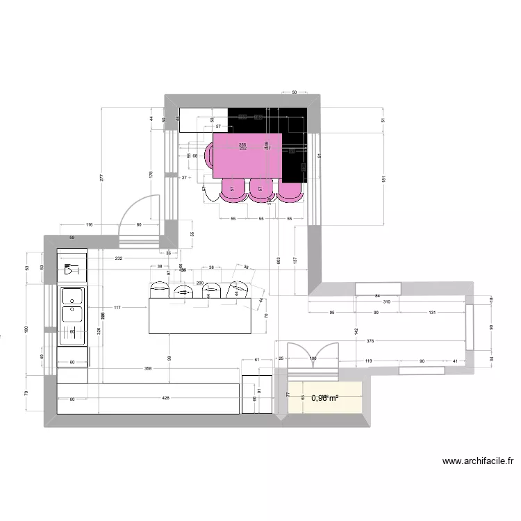 Cuisine Drolet. Plan de 1  et 1 m²
