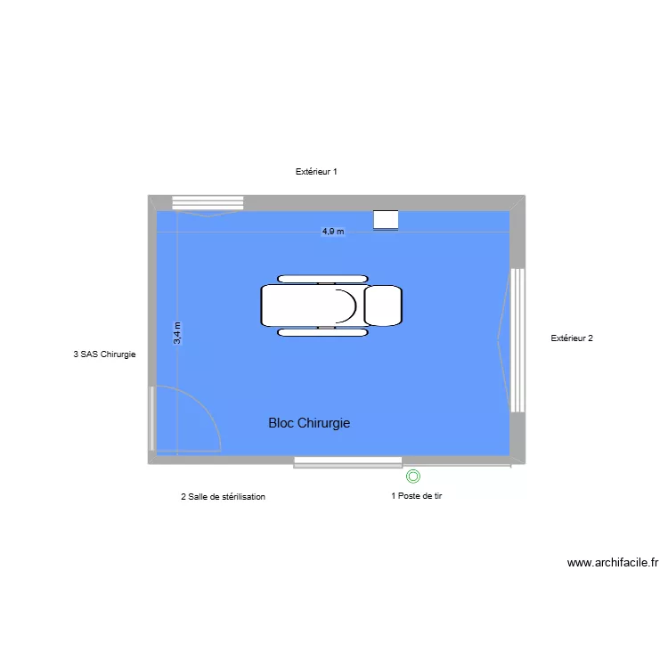 60388 Bloc Chirurgie. Plan de 1  et 17 m²