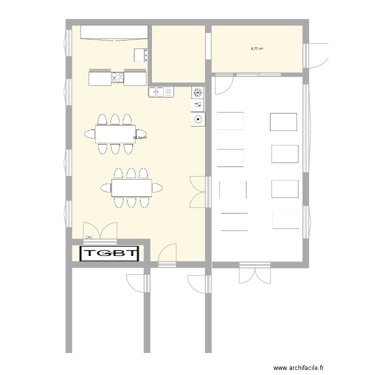 Salle Prof. Plan de 3 pièces et 70 m2