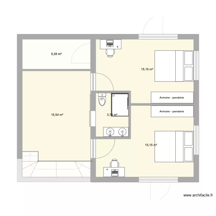 studio maison V jumo SDB. Plan de 7  et 79 m²