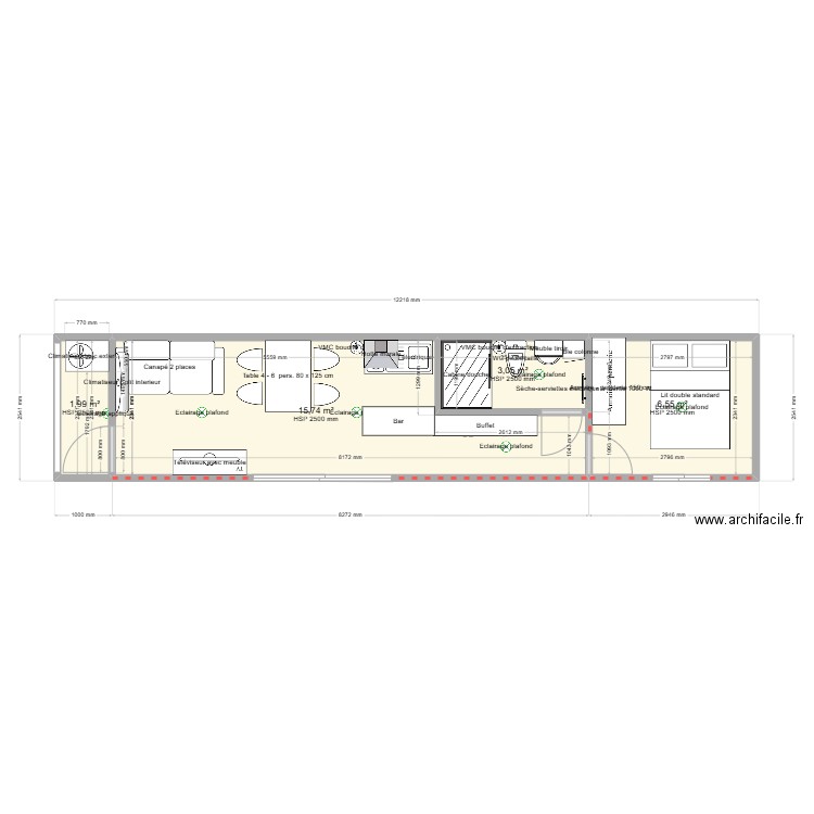 contener Armand. Plan de 4 pièces et 27 m2