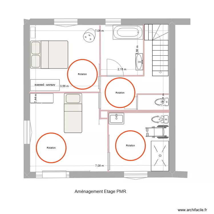 Amenagement PMR. Plan de 1 Pièce et 52 m² Amenagement PMR. Plan de 1 Pièce et 52 m²