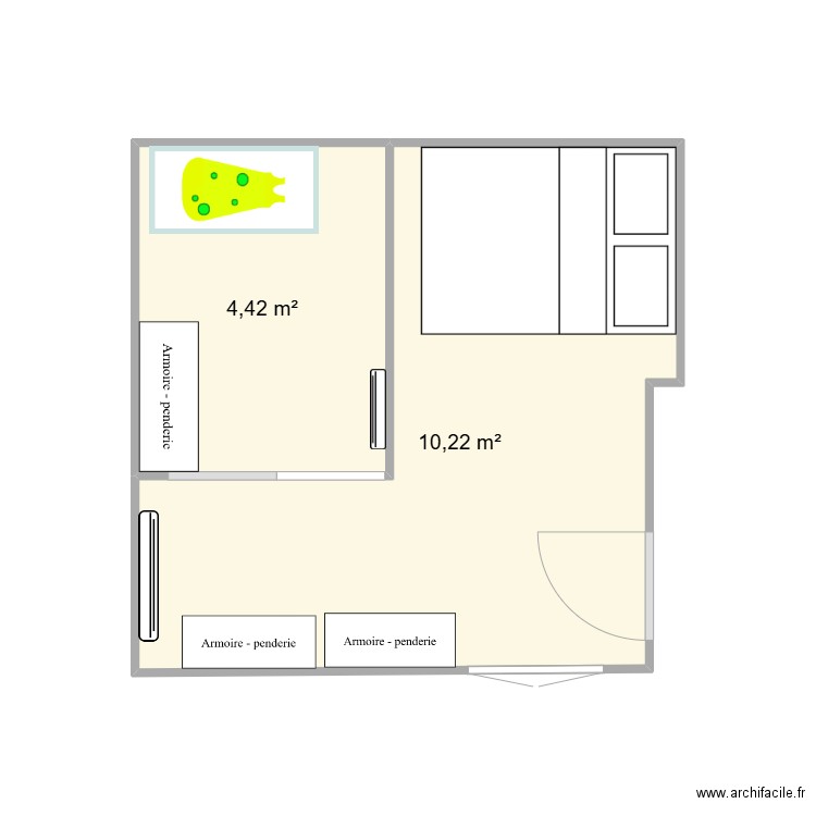 chambre garcon et diane. Plan de 2 pièces et 15 m2
