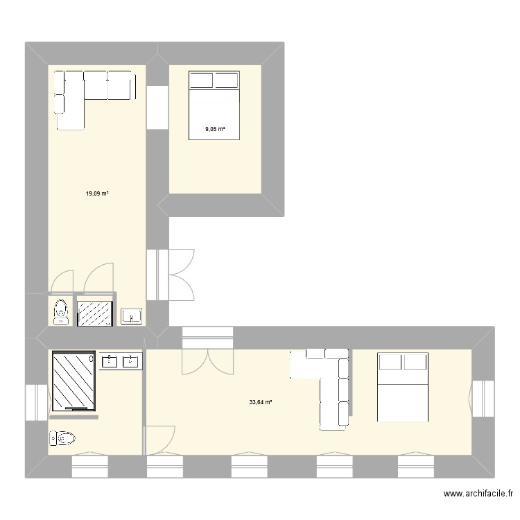 maison maroc. Plan de 3 pièces et 62 m2