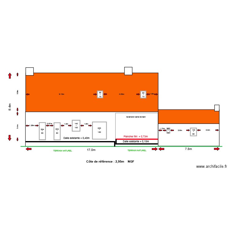 vu en coupe arriere apres travaux. Plan de 0 pièce et 0 m2