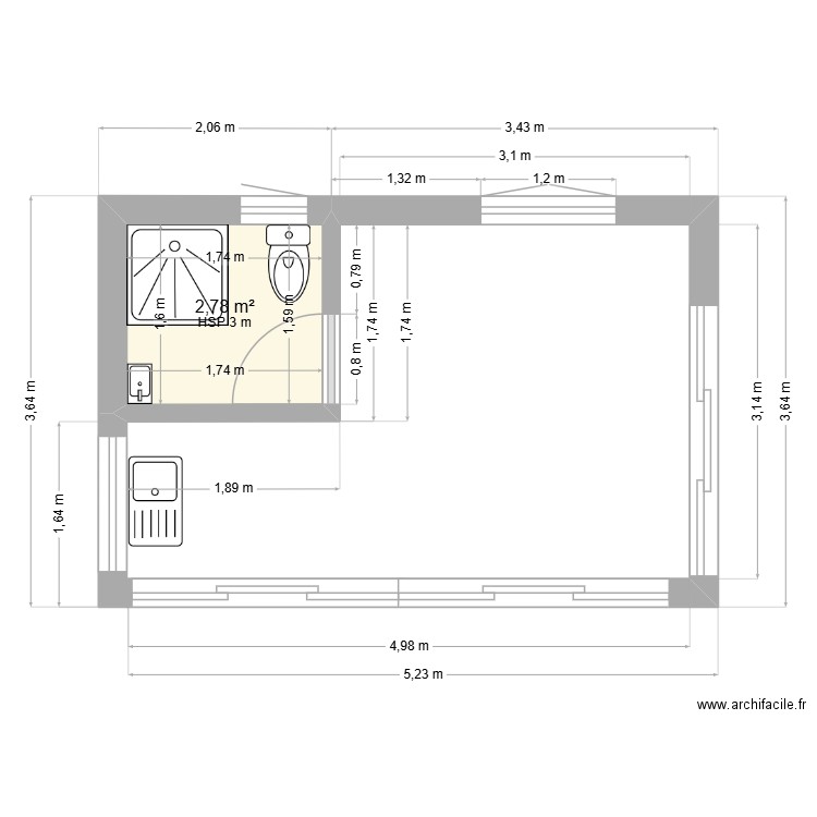 Pool house 2. Plan de 1 pièce et 3 m2