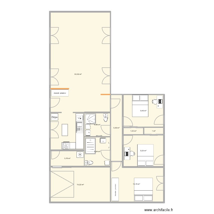 Peupliers2. Plan de 11 pièces et 122 m2