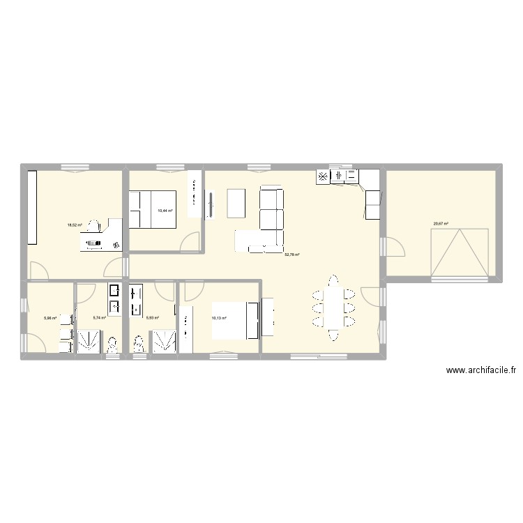Projet cabinet / maison. Plan de 8 pièces et 130 m2