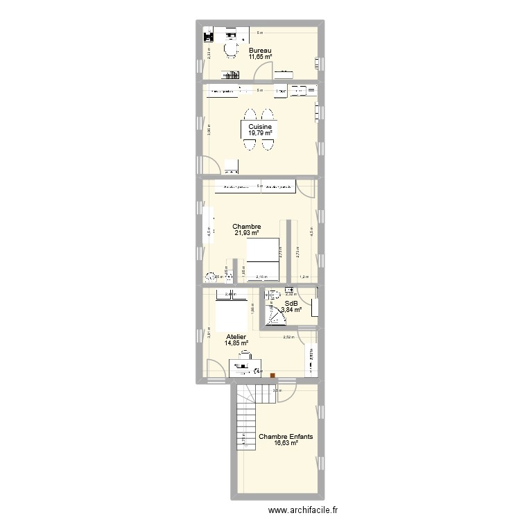 Maison 2. Plan de 6 pièces et 89 m2