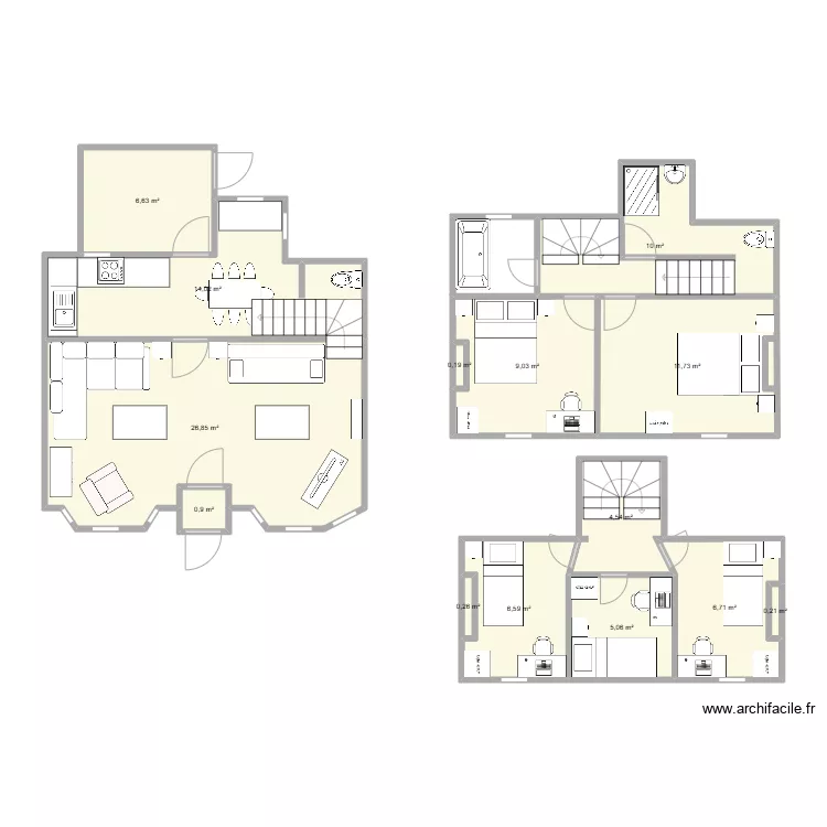 Cottage layout single storey rear extension and existing extension raised. Plan de 