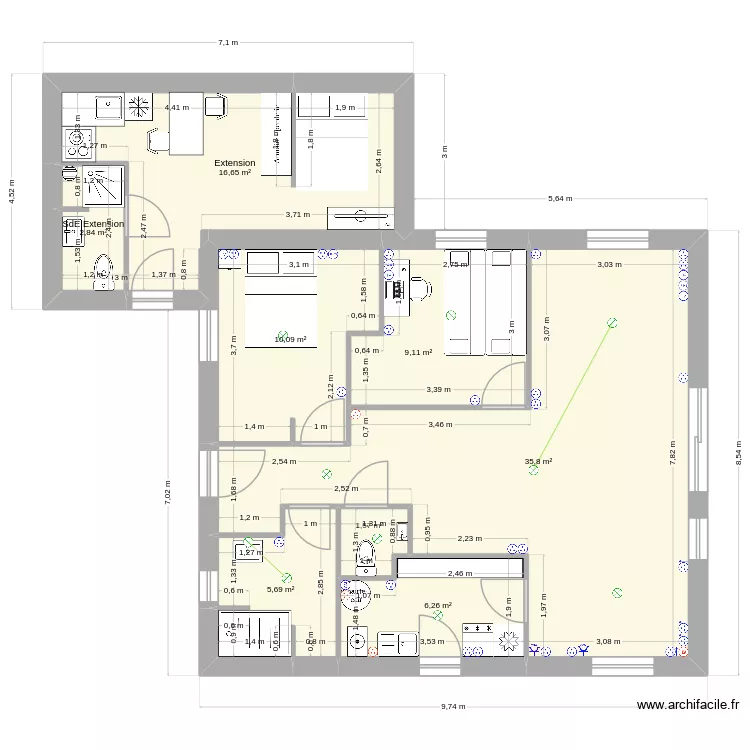 Isa_Extension.v3. Plan de 8 pièces et 88 m²