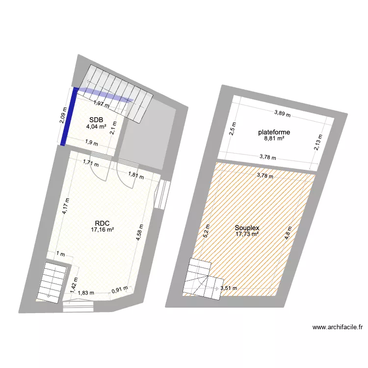 RDC-carrelage. Plan de 6  et 54 m²
