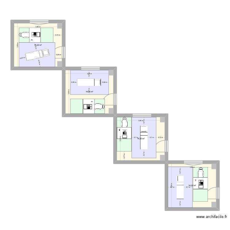 Massenet Gautier. Plan de 4 pièces et 57 m2