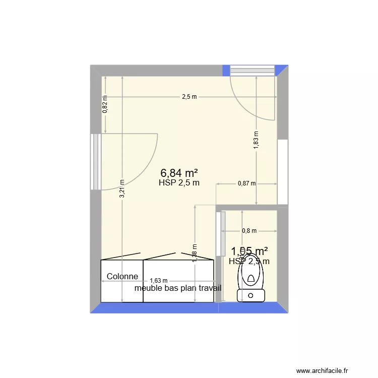 BUANDERIE V2. Plan de 2  et 8 m²