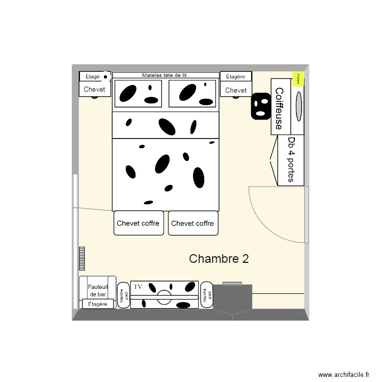 Chambre 2. Plan de 1 pièce et 12 m2