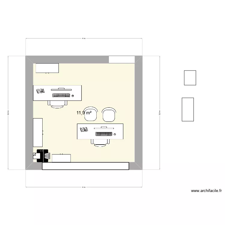 bureau. Plan de 1  et 12 m²