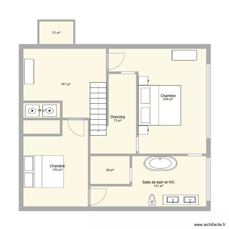 chalet deuxieme etage. Plan de 8  et 69 m²