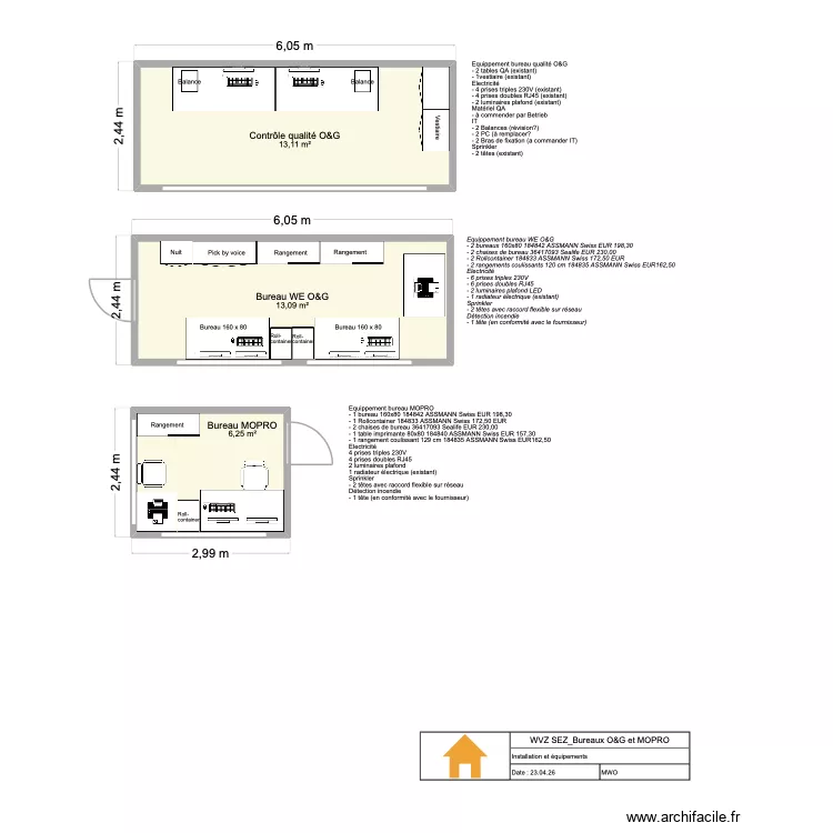 Bureaux OG + MOPRO. Plan de 3  et 32 m²