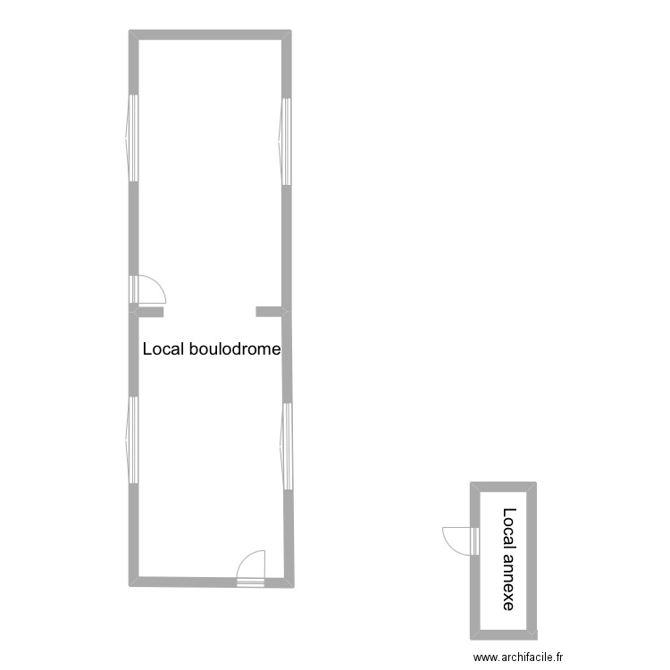 Boulodrome. Plan de 2 pièces et 69 m2