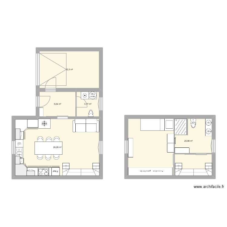 maison de base sans agrandissement. Plan de 5 pièces et 73 m2